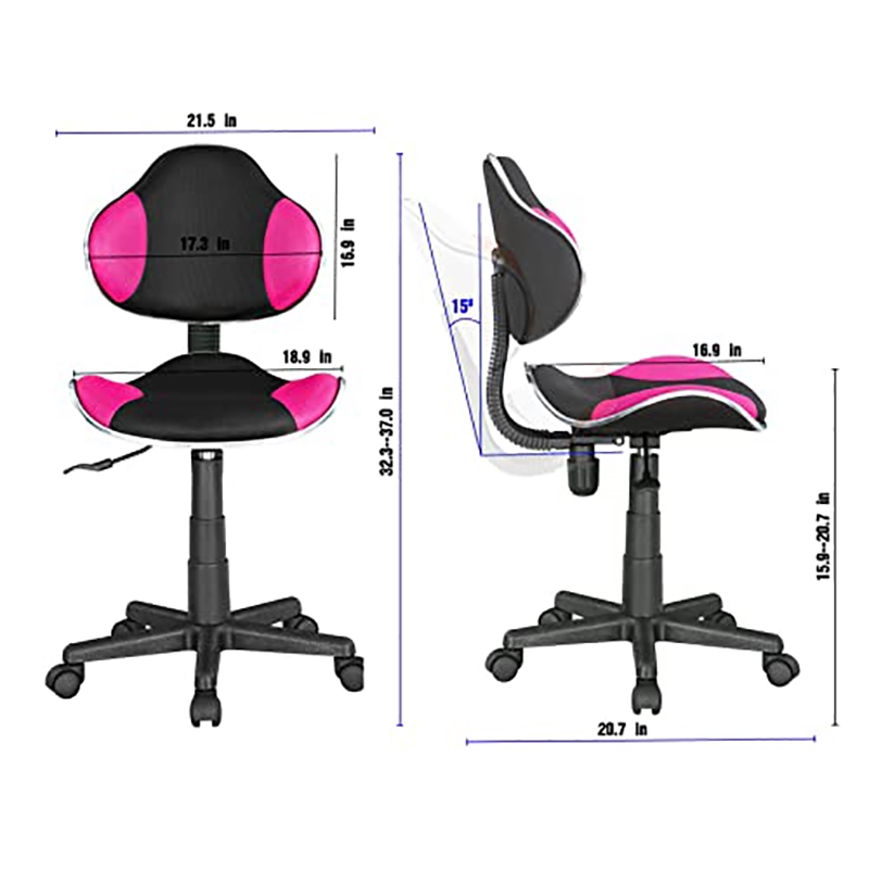 JJS Low Back Metal Computer Executive Chair w/ Large Base and Pads in Pink/Black