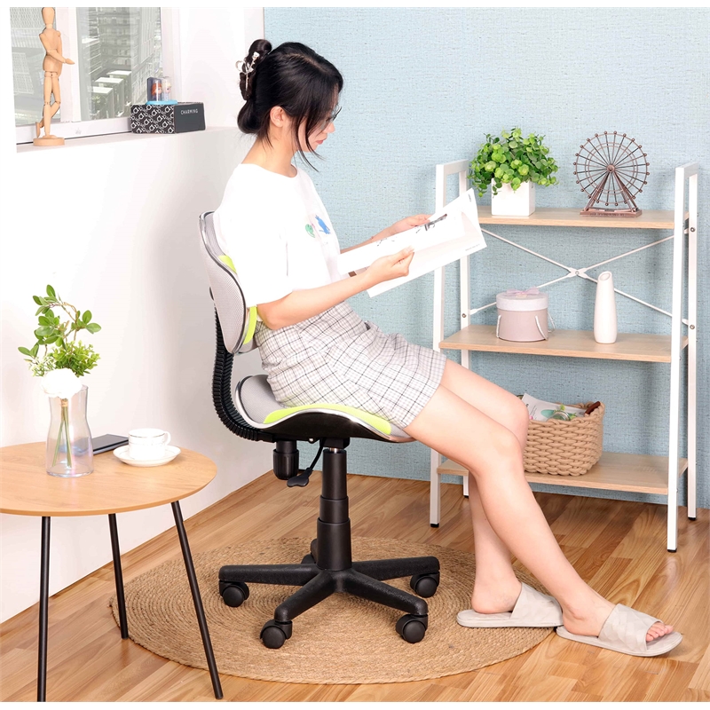 JJS Low Back Metal Computer Executive Chair w/ Large Base and Pads in Green/Gray