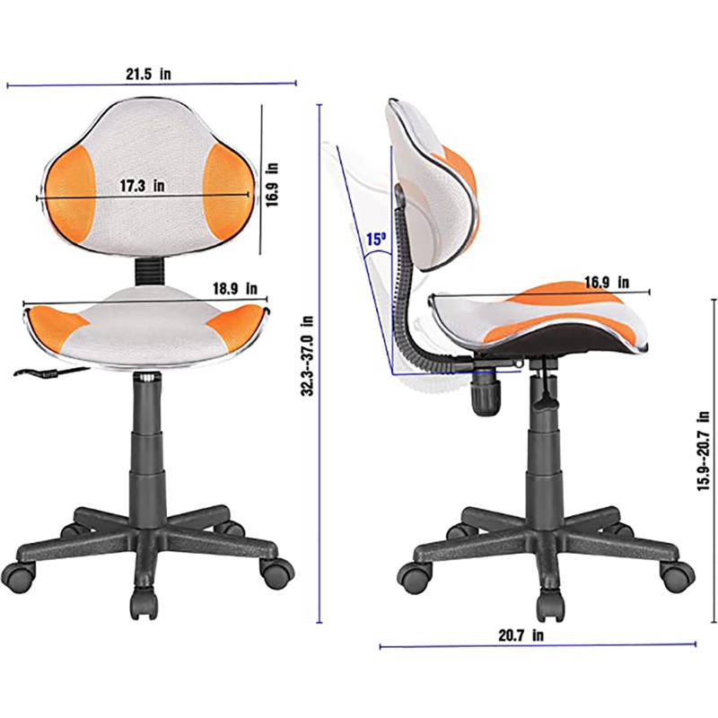 JJS Low Back Metal Computer Executive Chair with Large Base and Pads in Orange