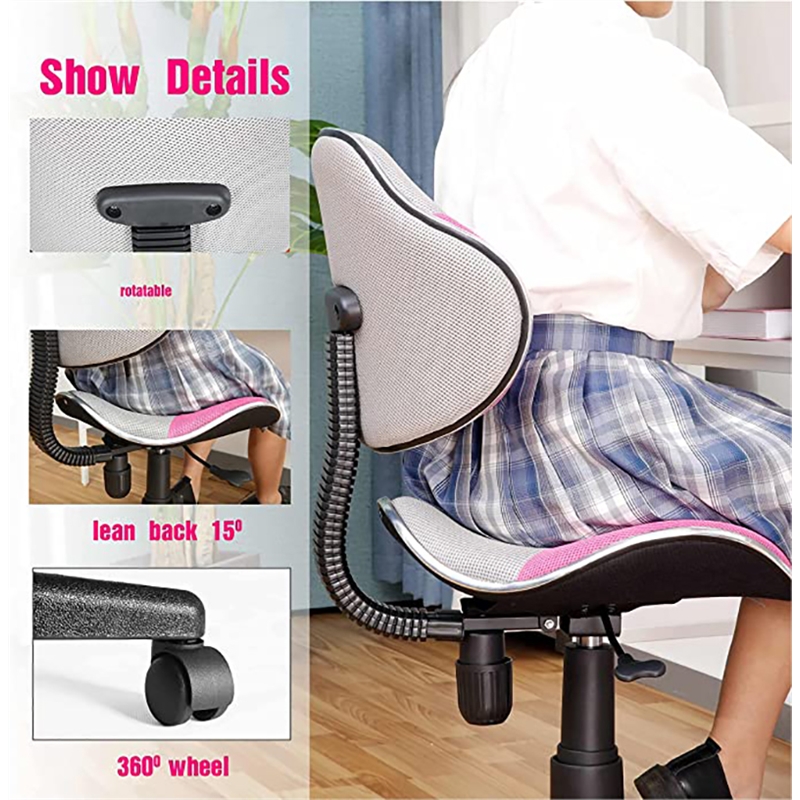 JJS Low Back Metal Computer Executive Chair w/ Large Base and Pads in Pink/Gray