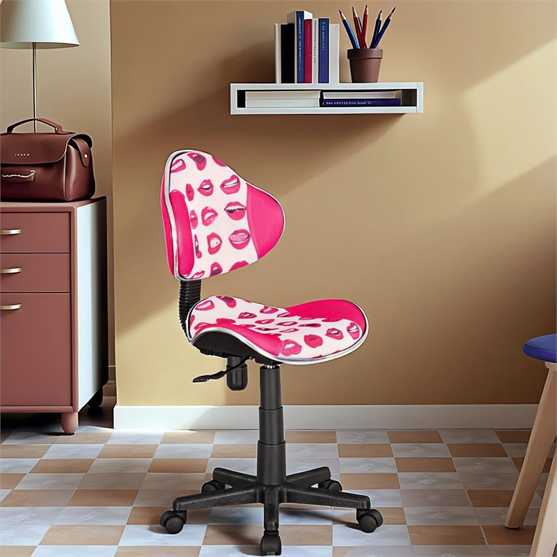 jjs low back metal computer executive chair with large base and pads in pinklip