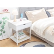 JJS Wood Side End Table with Drawer and Storage Shelves in White