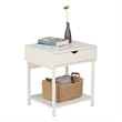 JJS Wood Side End Table with Drawer and Storage Shelves in White