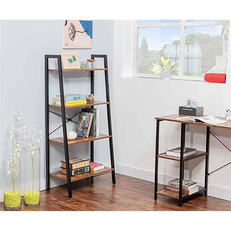 JJS 4-Tier Wood Display Bookcase with Storage Rack Shelf in Brown