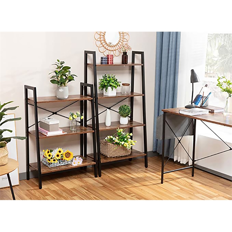 JJS 4-Tier Wood Display Bookcase with Storage Rack Shelf in Brown