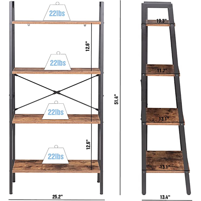 JJS 4-Tier Wood Display Bookcase with Storage Rack Shelf in Brown
