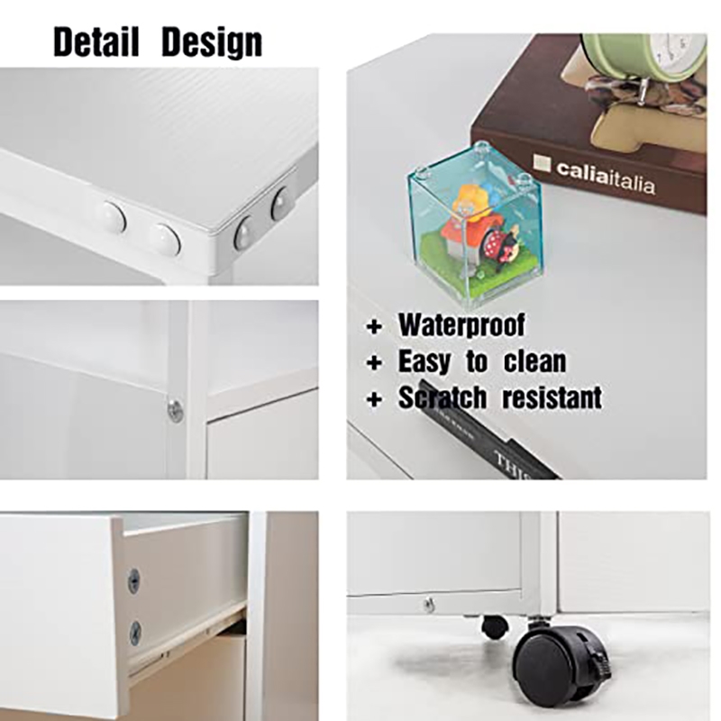 JJS Mobile Open Shelf Wood Home Office Filing Cabinet Printer Stand in White