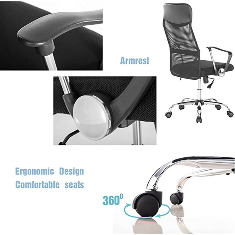JJS Metal Rolling Executive Chair with High Back Swivel in Black
