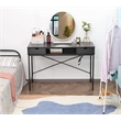 JJS Large Wood Writing Desk with Drawer USB Ports Charging Station in Black