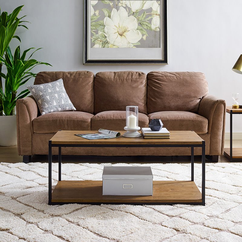 Caffoz Wood/Metal Center Coffee Table with Storage Shelf in Brown