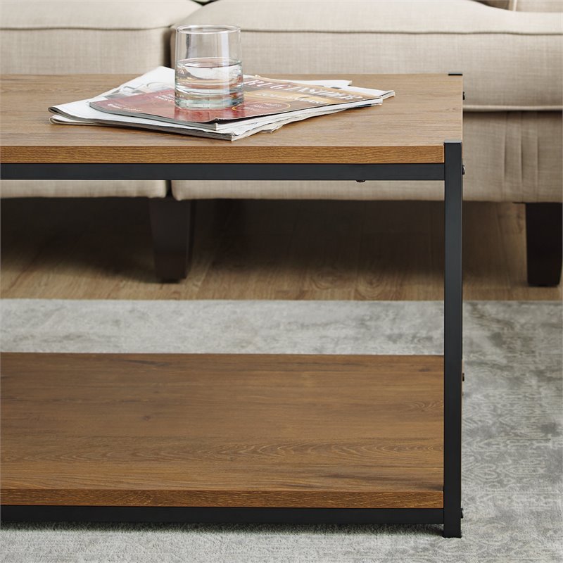 Caffoz Wood/Metal Center Coffee Table with Storage Shelf in Brown