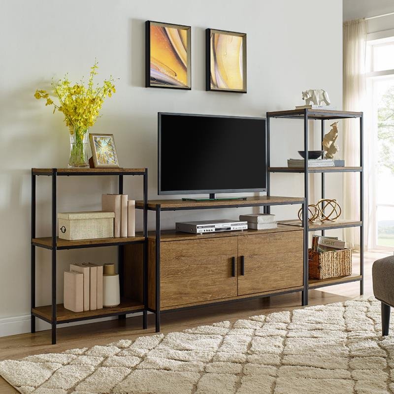 Caffoz 3-Tier Wood Bookshelf with Open Shelves in Mahogany Brown