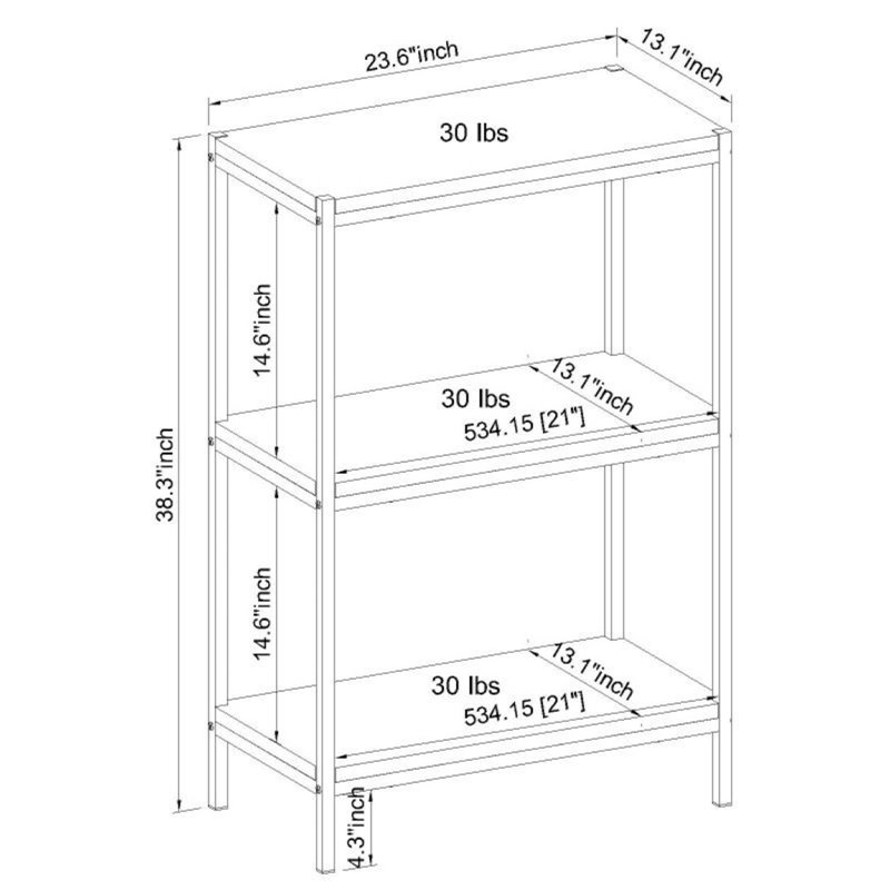 Caffoz 3-Tier Wood Bookshelf with Open Shelves in Mahogany Brown