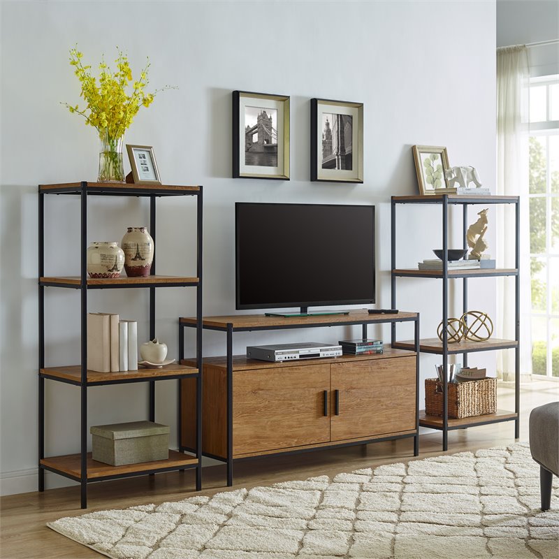 Caffoz 4-Tier Wood Bookshelf with Open Shelves in Mahogany Brown