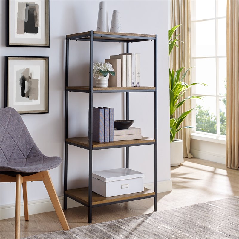 Caffoz 4-Tier Wood Bookshelf with Open Shelves in Mahogany Brown
