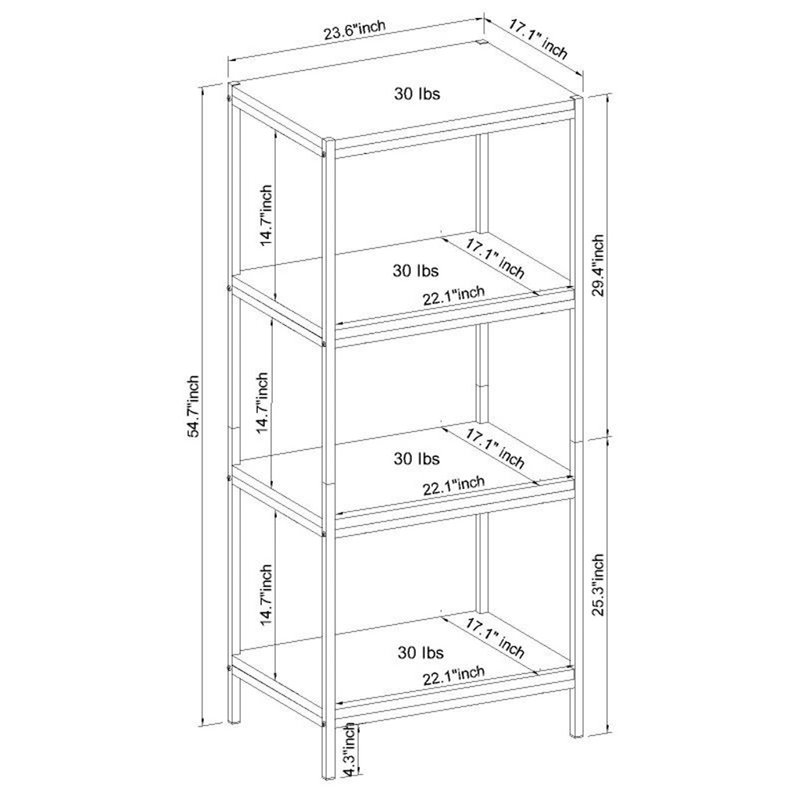 Caffoz 4-Tier Wood Bookshelf with Open Shelves in Mahogany Brown