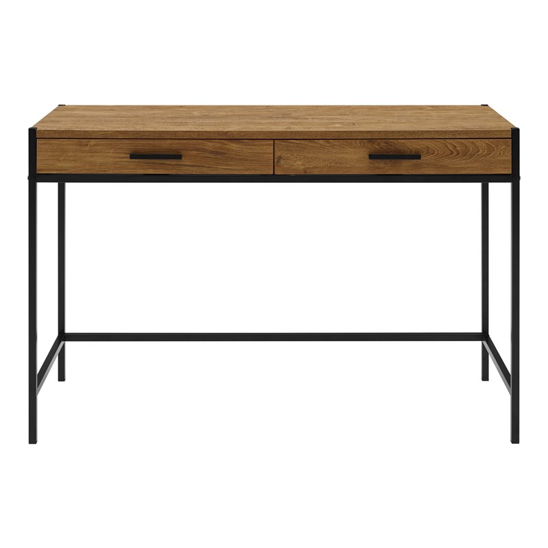 Caffoz 2-Drawer Wood/Metal Writing Desk with Shelve in Mahogany Brown