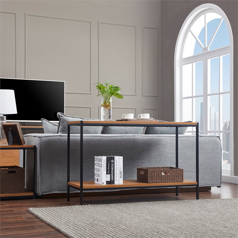 Caffoz Brooklyn Series Wood Console Table with Storage Shelf in Oak