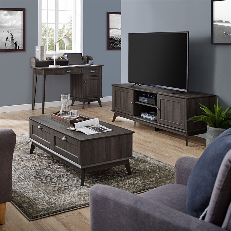 Caffoz Newport Series Wood Center Coffee Table with 2 Drawers in Smoke Oak