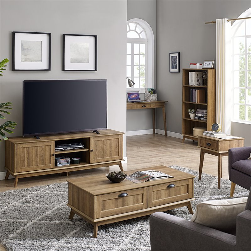 Caffoz Newport Series Wood Center Coffee Table with 2 Drawers in Golden Oak