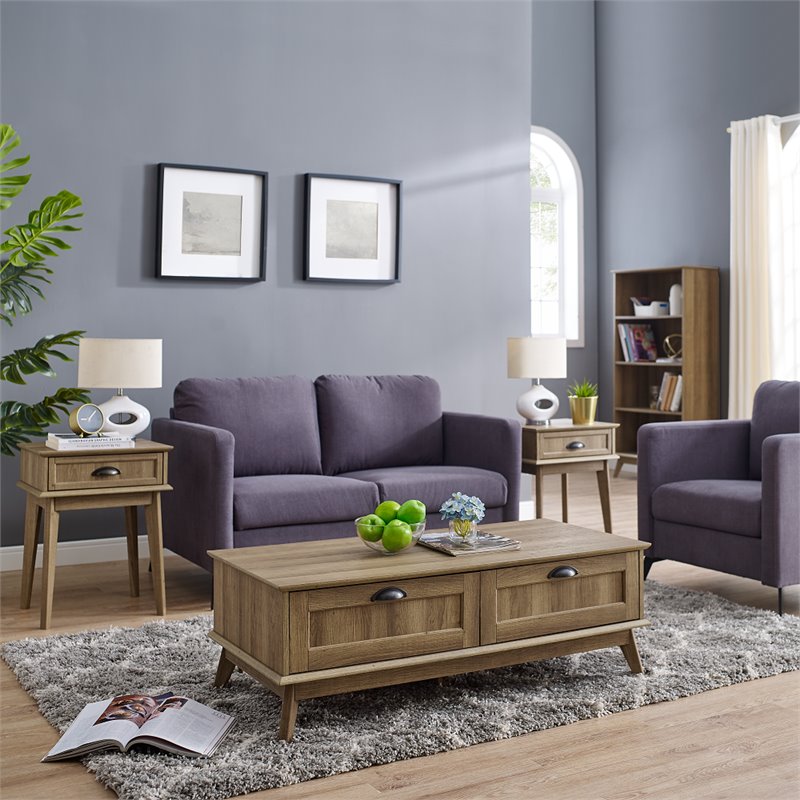 Caffoz Newport Series Wood Center Coffee Table with 2 Drawers in Golden Oak