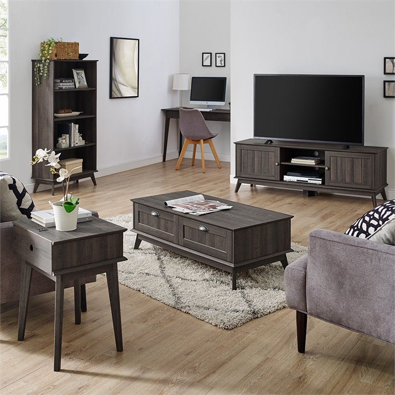 Caffoz Newport Series Wood End Table with Storage Drawer in Smoke Oak