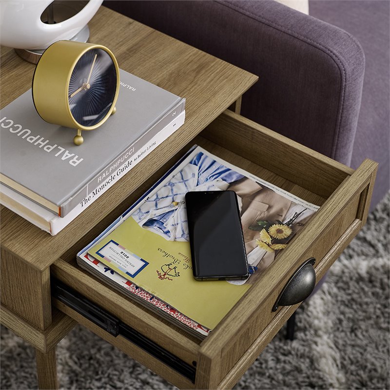 Caffoz Newport Wood End Table with Storage Drawer in Golden Oak