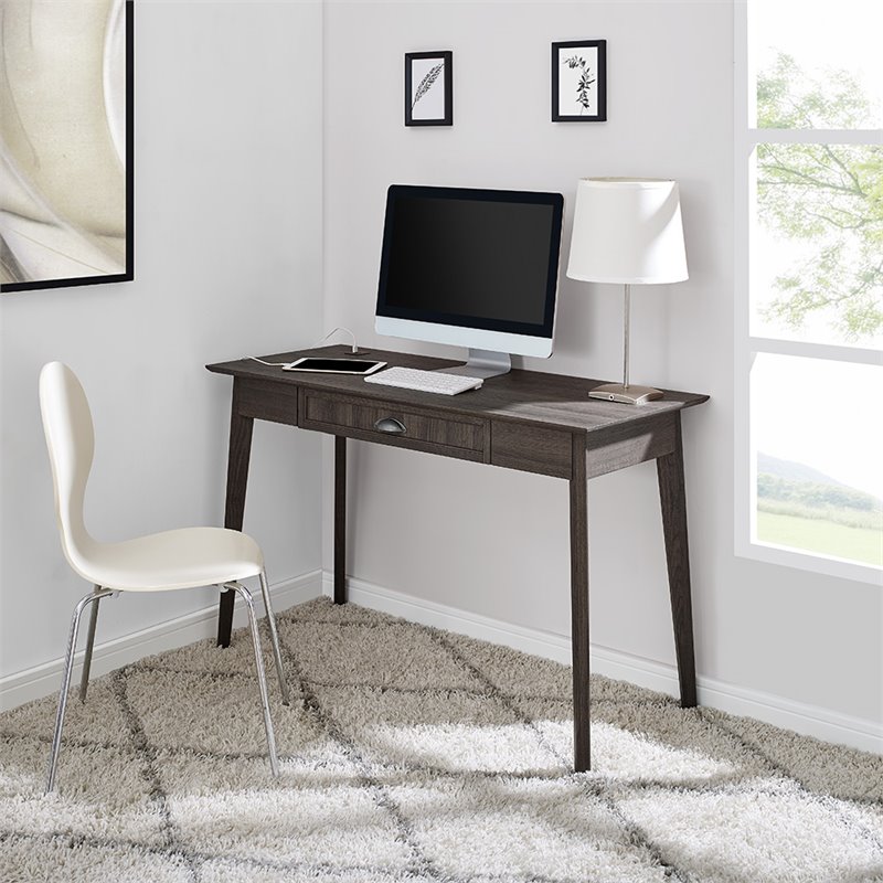 Caffoz Newport Series Wood Computer/Writing Desk with Drawer in Smoke Oak