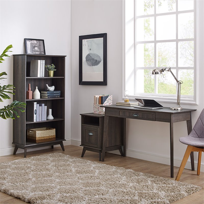 Caffoz Newport Series Wood Computer/Writing Desk with Drawer in Smoke Oak