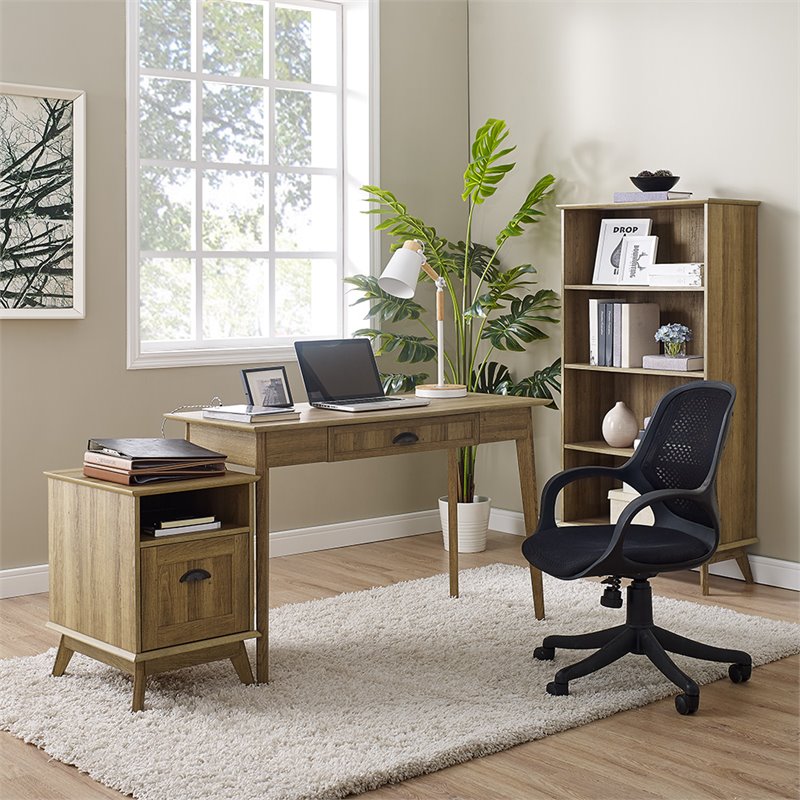 Caffoz Newport Series 5-Tier Engineered Wood Bookcase in Golden Oak