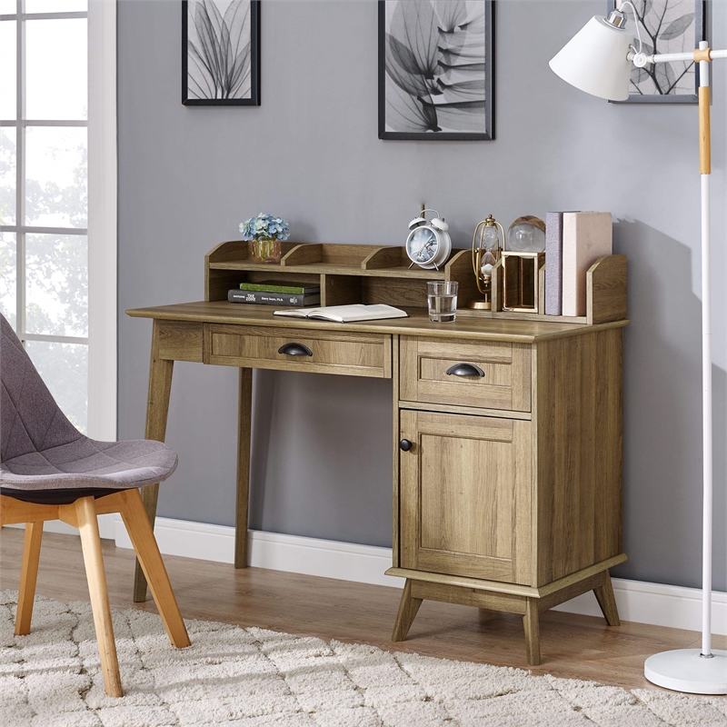 Caffoz Newport Series Wood Writing/Computer Desk with Hutch in Golden Oak