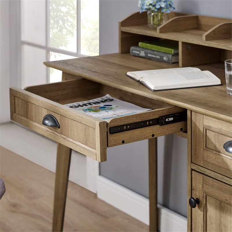Caffoz Newport Series Wood Writing/Computer Desk with Hutch in Golden Oak