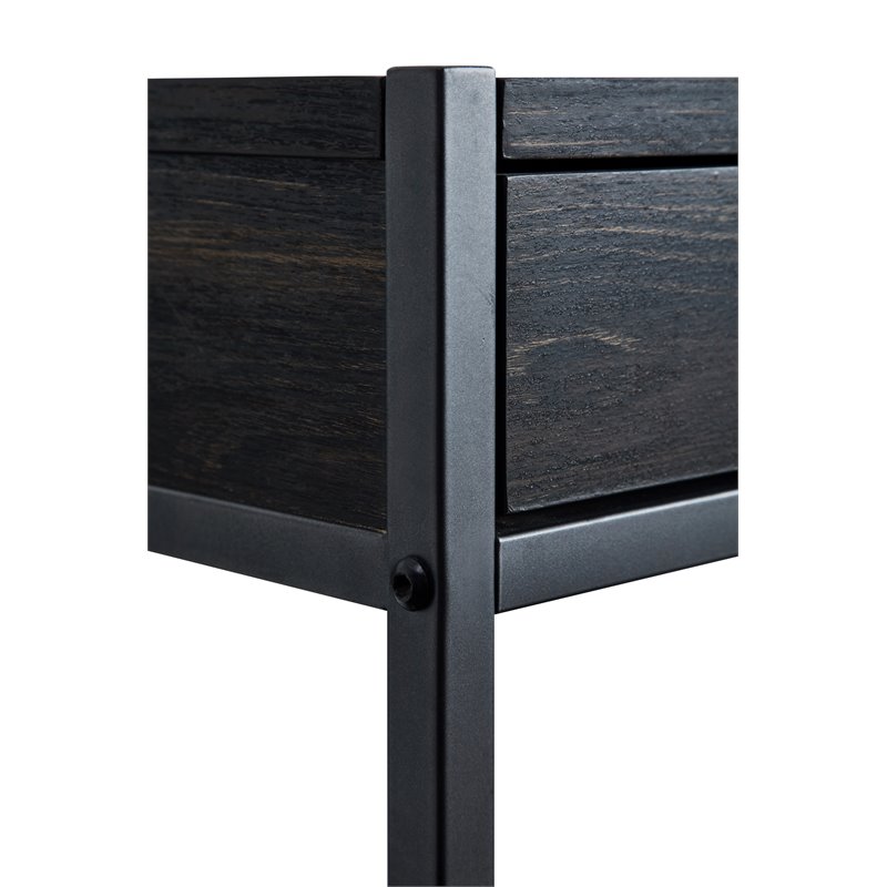 Caffoz 2-Drawer Wood/Metal Writing Desk with Shelve in Dark Brown