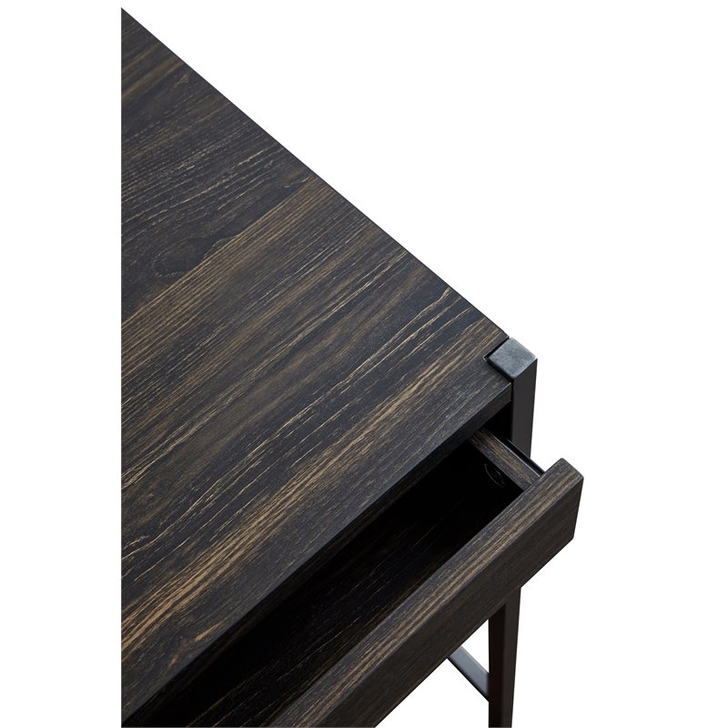 Caffoz 2-Drawer Wood/Metal Writing Desk with Shelve in Dark Brown