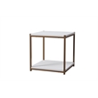 Caffoz Tall Wood/Metal Side End Table with Storage Shelf in White/Gold