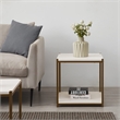 Caffoz Tall Wood/Metal Side End Table with Storage Shelf in White/Gold