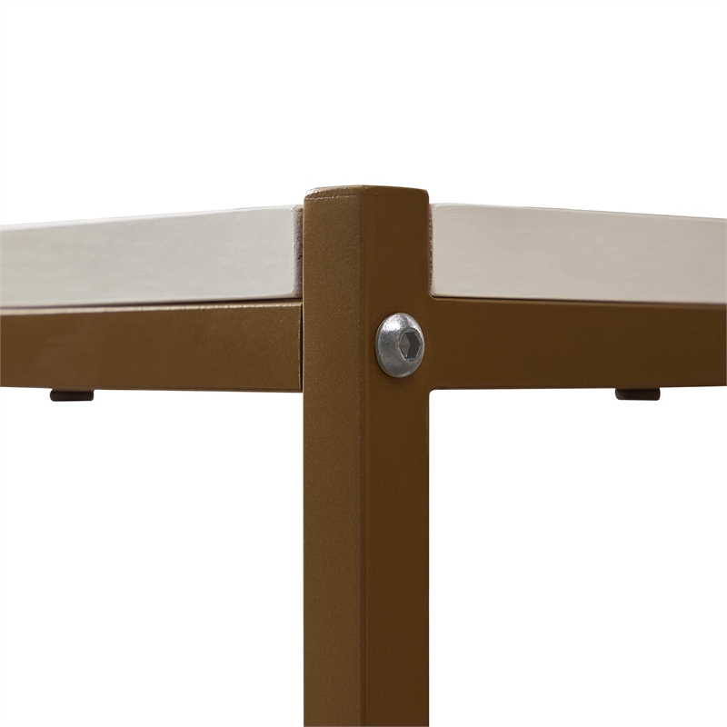 Caffoz Tall Wood/Metal Side End Table with Storage Shelf in White/Gold