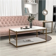 Caffoz Tall Wood/Metal Center Coffee Table with Storage Shelf in White/Gold