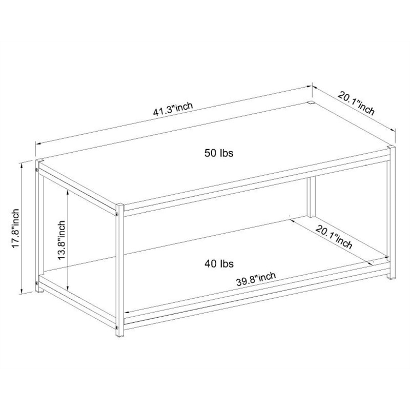 Caffoz Tall Wood/Metal Center Coffee Table with Storage Shelf in White/Gold