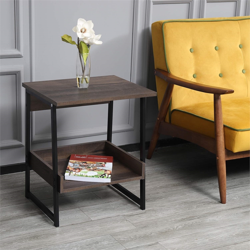 Caffoz Smith 2-Tier Wood Home End Table with Storage Shelf in Smoky Oak