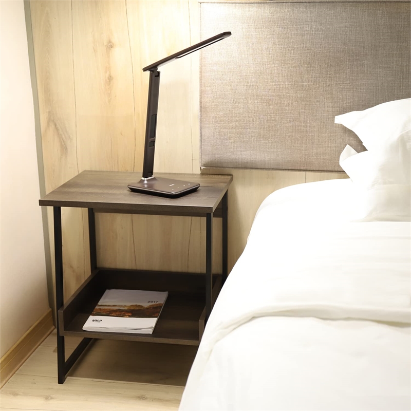 Caffoz Smith 2-Tier Wood Home End Table with Storage Shelf in Smoky Oak