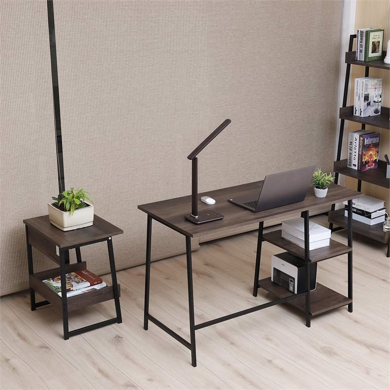 Caffoz Smith 2-Tier Wood Home End Table with Storage Shelf in Smoky Oak