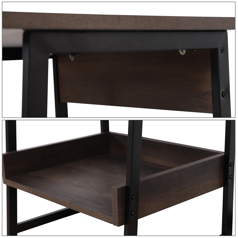 Caffoz Smith 2-Tier Wood Home End Table with Storage Shelf in Smoky Oak