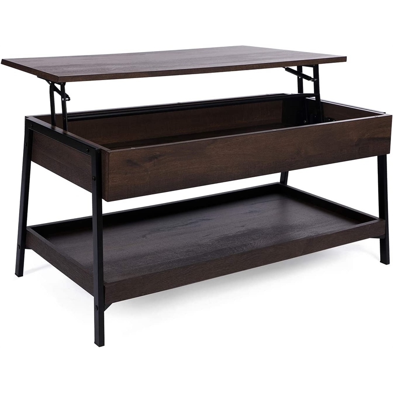 Caffoz Smith 2-Tier Wood Accent Cocktail Table with Hidden Storage in Oak