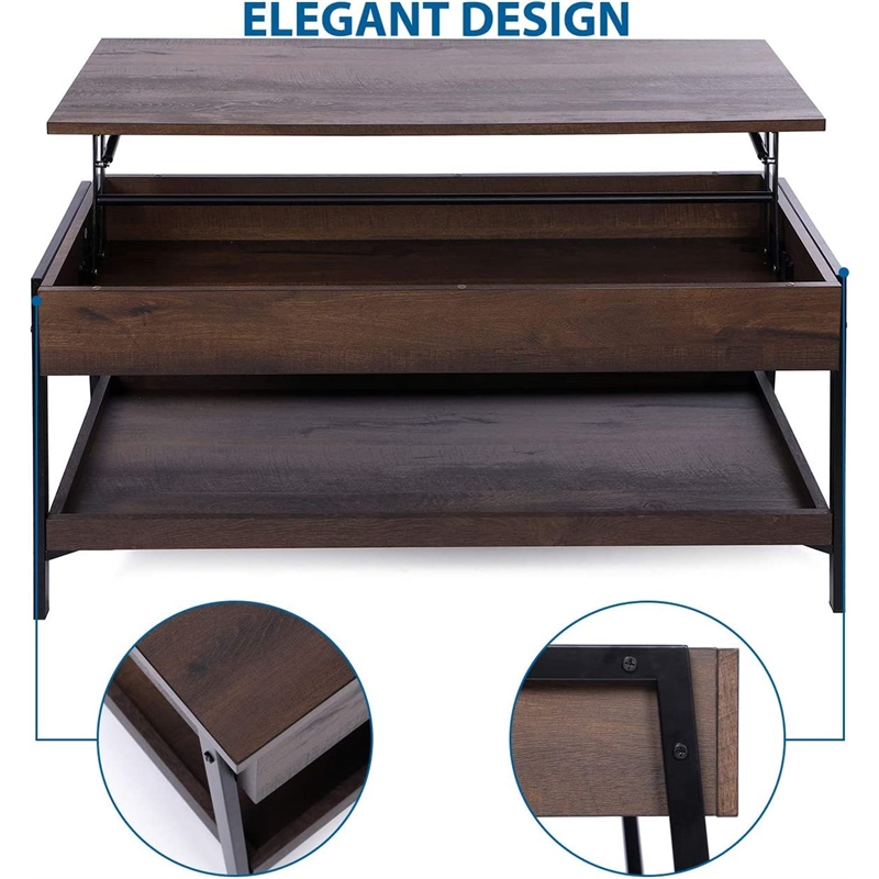 Caffoz Smith 2-Tier Wood Accent Cocktail Table with Hidden Storage in Oak