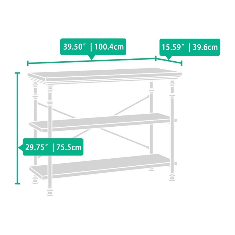 Industrial 3 Tier Console Table Mystic Oak Metal Frame Multi Storage