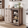Farmhouse Coffee Bar Cabinet Light Brown Barn Door Adjustable Shelves