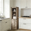 Narrow Farmhouse Cabinet Light Brown Corner Adjustable Shelves Door