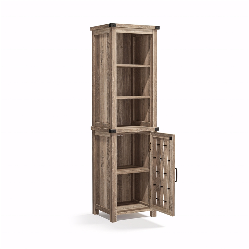 Narrow Farmhouse Cabinet Light Brown Corner Adjustable Shelves Door