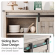 Farmhouse Coffee Bar Cabinet Light Gray Barn Door Adjustable Shelves